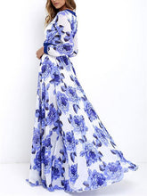 Load image into Gallery viewer, Floral Printed Deep V-neck Long Sleeves Maxi Dress
