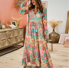 Load image into Gallery viewer, Sexy V-neck long-sleeved print swing dress