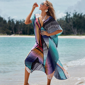 Beach blouse positioning print bikini sunscreen holiday dress