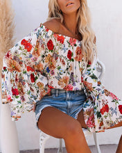 Load image into Gallery viewer, Printed one-shoulder flared sleeves and high-rise versatile top