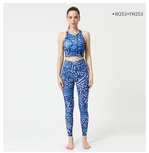 2 Pcs Suit Yoga Suit Women's Print Yoga Tights Back Sports Bra Fitness Suit