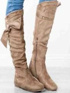 Plain Flat Velvet Round Toe Date Outdoor Thigh High Flat Boots