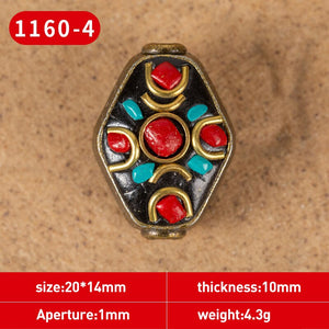 1Pc 15 Styles Retro Nepal Beads Handmade Red Coral Tibetan Bead Antique Golden For Jewelry Components Making DIY Bracelets