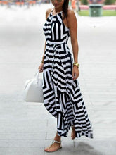 Load image into Gallery viewer, Sexy Stripe Sleeveless Irregular Maxi Dress