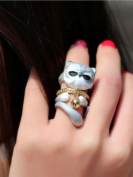 Cute Kitten Design 4 Pieces Enamel Rings Sets