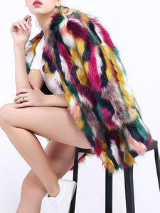 Faux Fur Multicolor Fox Fur Color Matching Coat