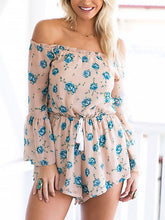 Load image into Gallery viewer, Flower Off Shoulder Long Sleeve Romper