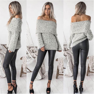 Knit Off Shoulder Long Sleeve Tops Sweater