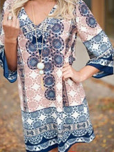 Load image into Gallery viewer, Causal Long Sleeve V Neck Plus Size Printed Mini Dress