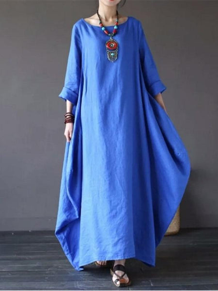 Solid Color Loose Casual Round Neck Maxi Dress