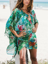 Load image into Gallery viewer, Chiffon Green Flower Loose Beach Sunscreen Cover-Up