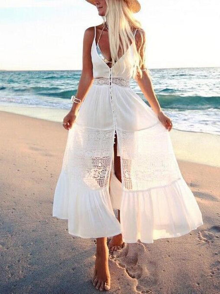 Spaghetti Strap Lace Splice Beach Maxi Dress