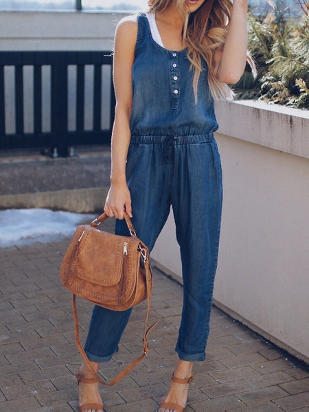 Denim Sleeveless High Waist Casual Jumpsuit Romper