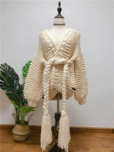 Load image into Gallery viewer, Knitting Loose Tassel Straps Long Sleeve Cardigan Sweater