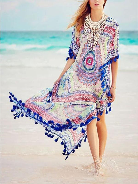 Summer Tassel Long Beach Split Maxi Dress