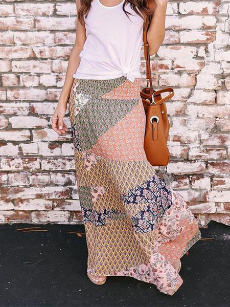 Boho Geometry Printed Elastic Waist Skirt