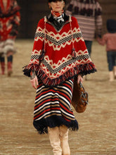 Load image into Gallery viewer, Oversized Folk Style Tassels Red Jacquard Christmas Cloak