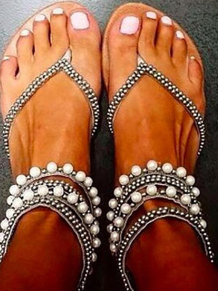 Summer Beach Beaded Clip Toe Sandals