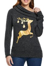 Load image into Gallery viewer, Christmas Deer Printed Heap Collar Long Sleeve Hoodie