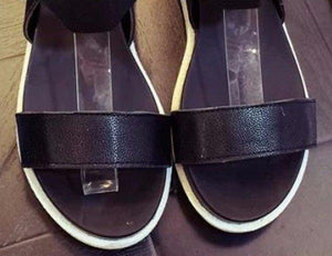 Pure Color Peep Toe Color Match Slip On Elastice Flat Sandals