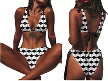 Load image into Gallery viewer, Sexy Stripe Bandage Bikinis Women Patchwork High Waist Swimwear