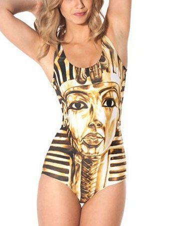 Printed Gold Egyptian Pharaoh Photo Sexy One-piece Swimsuit