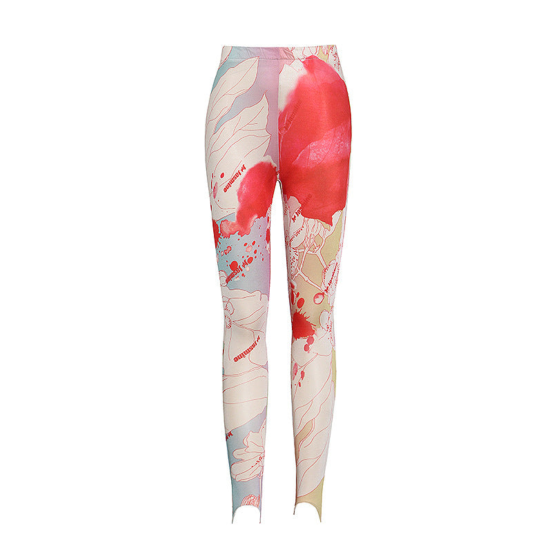 Retro Abstract Color Printing Tight Yoga Super Elastic High Waist Sports Fitness Pedal Pants Female Tide
