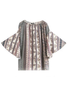 Printed Off-the-shoulder Flared Sleeves Bohemia T-Shirt Tops
