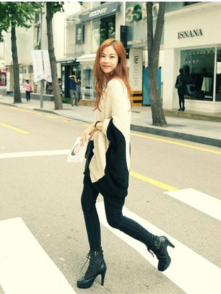 Split Joint V-neck Batwing Sleeve Knit Sweater