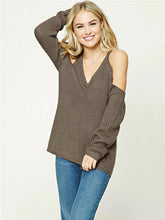 Load image into Gallery viewer, Solid Color Knitting Straps V-neck Sweater Tops