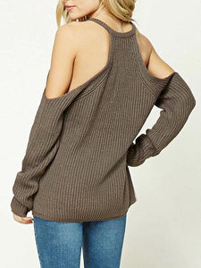 Solid Color Knitting Straps V-neck Sweater Tops