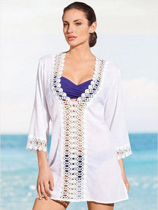 Pretty V-Neck Lace 3/4 Sleeve Blouse Cover-ups Tops