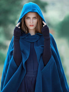 Blue Hooded Cloak Trench Cape Outwear