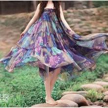 Load image into Gallery viewer, Bohemian Floral Printed Mid-Calf Pleated Chiffon Skirt