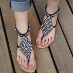 Bohemia Beads Decorated Beach Flat Sandals