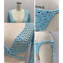 Load image into Gallery viewer, Crochet Bikini Swimsuit Women Swimwear Knitting Bathing Suit Sexy Deep V Lace Up Beach Cover Up Tops