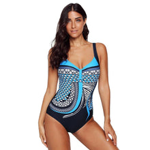 Load image into Gallery viewer, New Female High Waist One-piece Swimsuit Chic Print V-neck Sleeveless Slim Plus Size Sling One-piece Swimwear