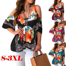 Load image into Gallery viewer, Summer Hot  Women Clothes  Casual Leisure Floral Shirt V Neck Tops Half Sleeve Blouse  Beach