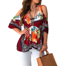 Load image into Gallery viewer, Summer Hot  Women Clothes  Casual Leisure Floral Shirt V Neck Tops Half Sleeve Blouse  Beach