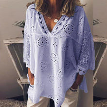 Load image into Gallery viewer, Summer Hot Women Half Sleeve Cotton Hollow-Out Lace Patchwork Shirt