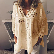 Load image into Gallery viewer, Summer Hot Women Half Sleeve Cotton Hollow-Out Lace Patchwork Shirt