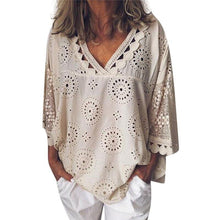 Load image into Gallery viewer, Summer Hot Women Half Sleeve Cotton Hollow-Out Lace Patchwork Shirt