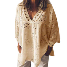 Load image into Gallery viewer, Summer Hot Women Half Sleeve Cotton Hollow-Out Lace Patchwork Shirt