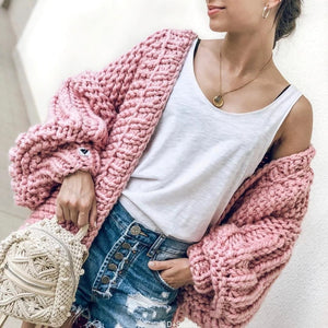 Women's Fashion Cardigans Thick Hand Knitted V-neck Open Stitch Sweaters Loose Oversized Sweater Winter Chic Boho Outerwear