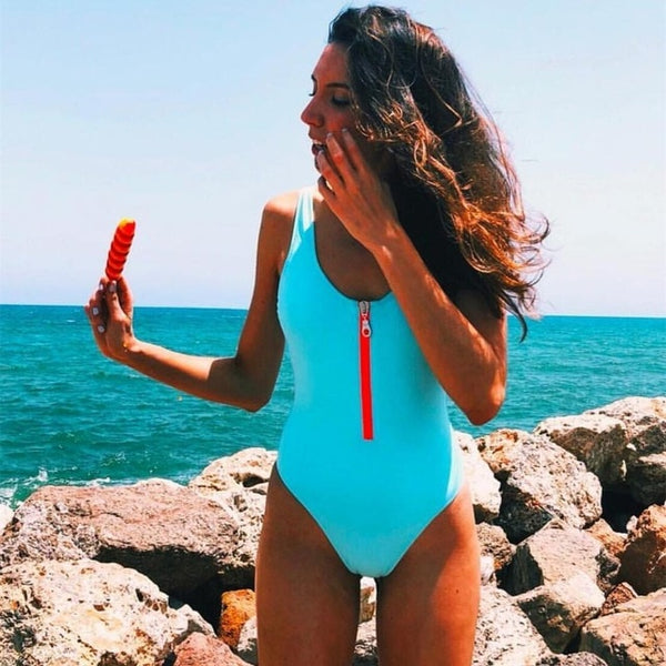 2021 Striped Swimwear One Piece Swimsuit Women Backless Monokini Swimsuit Sport Bodysuit Beach Bathing Suit Swim Red White