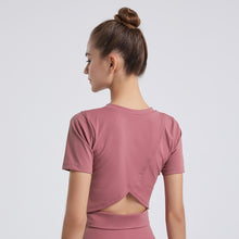 Load image into Gallery viewer, 5 Colors Yoga Short Sleeves Solid Color Bare Navel Open Back Yoga Jacket Women Practice Quick Dry Fitness T Shirt