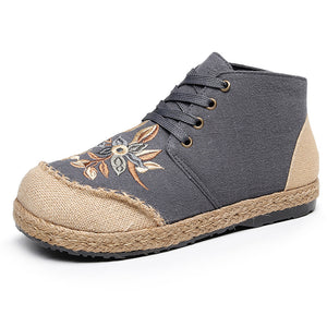 New national style women's shoes, front lace up, middle upper, casual women's short boots, thick bottomed round head embroidered shoes