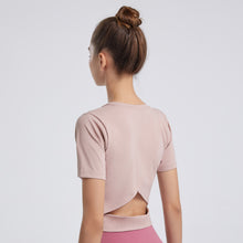 Load image into Gallery viewer, 5 Colors Yoga Short Sleeves Solid Color Bare Navel Open Back Yoga Jacket Women Practice Quick Dry Fitness T Shirt