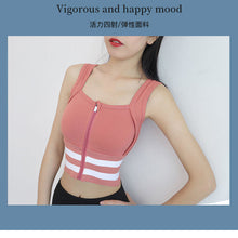 Load image into Gallery viewer, Sport yoga bra women wearing fitness underwear shock-proof gathered running bra front zipper design vest.