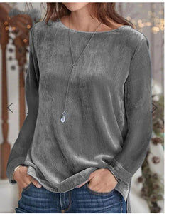 Autumn and winter fashion new women's solid color casual crewneck pullover velvet sweatshirt